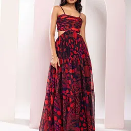 POPPI Women Abstract Printed Sleeveless Pleated Maxi Dress-picture-38