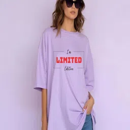 HESHA Typography Printed Round Neck Drop Shoulder Cotton Oversized T-shirt image 5
