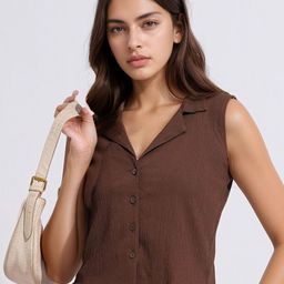 all about you Women Self Design Lapel Collar Shirt Style Crop Top-picture-38