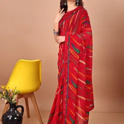 DIVASTRI Striped Poly Georgette Designer Saree image 4