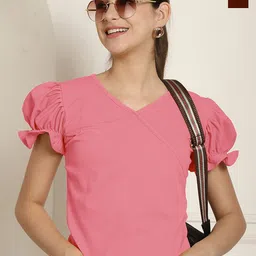 Tromko Pack of 2 V-Neck Puff Sleeve Peplum Top-picture-14