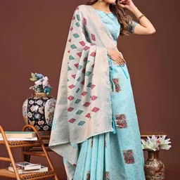 HERE&NOW Zari Linen Blend Handloom Saree image 3