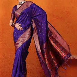 Dori Woven Design Zari Ethnic Motifs Paithani Saree-picture-12