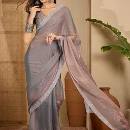 Sangria Embellished Sequinned Poly Chiffon Heavy Work Saree-image-61