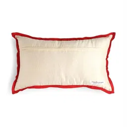 Revive Home Off White & Red Paisley Design Patch Work Embroidered Rectangle Cushion Cover image 4