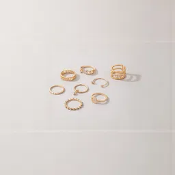 TheVineGirl Set Of 8 Gold Plated American Diamond Studded Adjustable Finger Rings image 3
