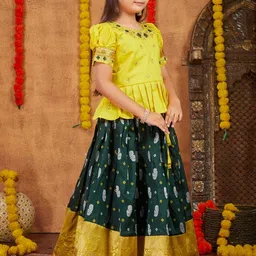 Muhuratam Girls Ethnic Wear Yellow Colour Zari Thread Embroidery Silk Lehenga Choli Set-picture-29