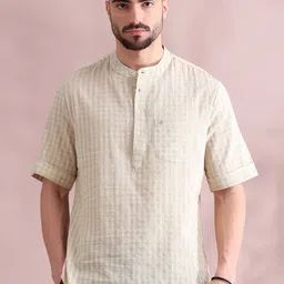 filori studio FILORI Men Checked Thread Work Dobby Kurta-picture-32