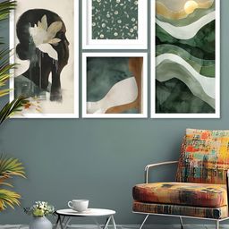 Kotart Green & Beige 4 Pieces Abstract Wooden Wall Arts-picture-35