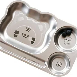basil Stainless Steel Plate for Kids - 3 Compartments- BPA-Free - Funky Tiger Dinner Plate-picture-23