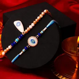 PANASH Artificial Stones Studded & Beaded Evil Eye Bhaiya Bhabhi Rakhis With Roli Chawal-picture-23