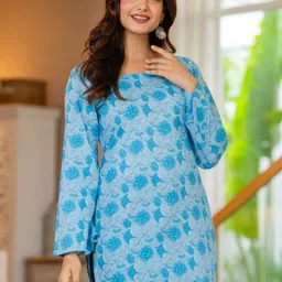 all about you Women Floral Printed Square Neck Long Sleeves Pure Cotton Kurti-image-66