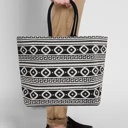 earthbags Geometric Printed Structured Tote Bag-image-0