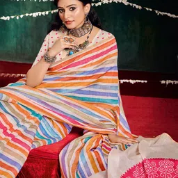 Meena Bazaar Striped Art Silk Saree image 5