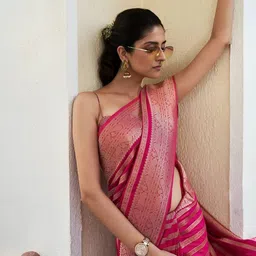 SWEETPEL Woven Design Zari Banarasi Saree With Blouse Piece image 4