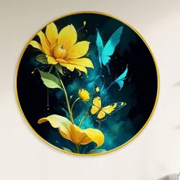 Livin'luxe Black & Yellow Wall Hallway Round Portrait Painting Wall Art 16 " x 16 " image 4