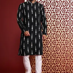 MANQ Men Embroidered Flared Sleeves Thread Work Anarkali Kurta-picture-42