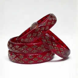 PRIYA KANGAN Set of 4 Zircon Studded Glass Bangles-picture-14
