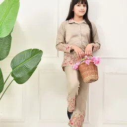 Bella Moda Girls Embroidered Long Sleeves Pure Cotton Shirt With Trouser image 2