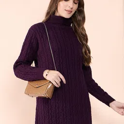 CLAPTON Women Woollen Long Sleeves Turtle Neck Self Design Casual Sweaters-picture-17
