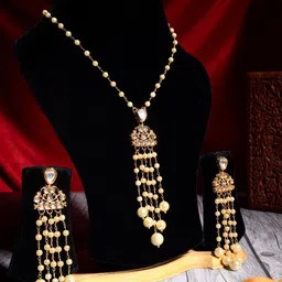 AARSEE OFFICIAL 22KT Gold-Plated Kundan and Pearl Cascade Necklace set-picture-42