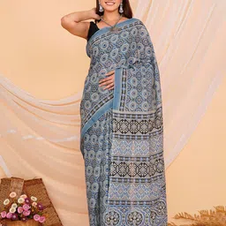 shivanya  handicrafts Shivanya Handicrafts Ajrak Block Pure Cotton Block Print Saree Attach Blouse Piece image 2