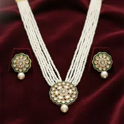 SZN Gold-Plated Kundan Stone-Studded & Pearl Beaded Jewellery Set-picture-25
