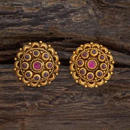 Kushal's Fashion Jewellery Gold-Plated Ruby Stone Studded Circular Silver Temple Studs-picture-23