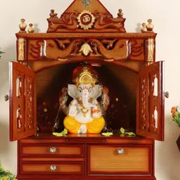 DZYN Furnitures Divine Home Brown Medium Floor Rested Pooja Temple With Door-picture-10
