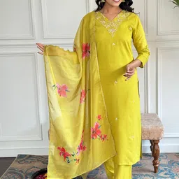 CANIZZARO Women Floral Embroidered Regular Thread Work Kurta with Trousers & With Dupatta-picture-20