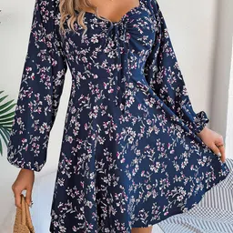 StyleCast x Revolte Sweetheart Neck Tropical Print Puff Sleeves Fit & Flare Mini Dress-image-29