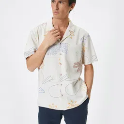 Koton Conversational Printed Cuban Collar Casual Shirt-image-42