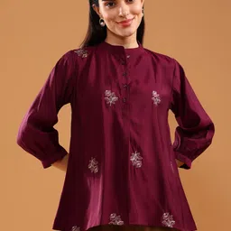 LIMEROAD Floral Embroidered Thread Work Pure Cotton Thread Work Kurti image 5