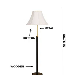 Devansh Off-White & Black Soft Back Cotton Shade With Wooden Base Floor Lamp image 3