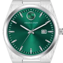 SWADESI STUFF Men Dial & Stainless Steel Bracelet Style Straps Analogue Date Aperture Watch SDS 173 GREEN image 2
