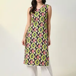 SHOWOFF Geometric Printed Sleeveless Straight Kurta With Trouser-picture-35