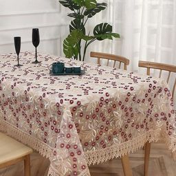 MONKDECOR Maroon Floral 6-Seater Table Cover With Embroidered details-picture-45