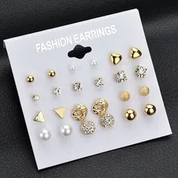 polluxcraft PolluxCraftSet Of 12 Korean Gold Plated Pearls Contemporary Studs image 2
