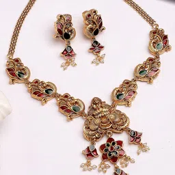 KARATCART Traditional Laxmi Mata Gold Plated Meenakari Temple Jewellery Set-picture-29