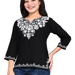 BlueWears Floral Embroidered V-Neck Kurti image 5