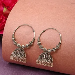 NVR Women Handmade Gold Plated Oxidised Traditional Jhumka Earrings-picture-19