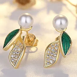 styledose Sterling Silver Pearls Beaded Leaf Shaped Studs image 4