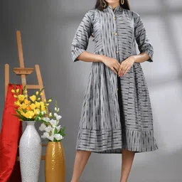 Charukriti Women Striped Printed Cotton A-Line Midi Dress-picture-10