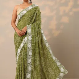 Libas Floral Embellished Embroidered Pure Georgette Saree With Blouse Piece-picture-21
