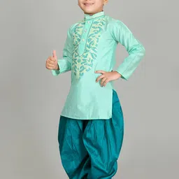 NFC CREATION Boys Ethnic Motifs Embroidered Regular Thread Work Dupion Silk Kurta with Patiala image 5