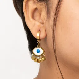 ARTKLIM Stainless Steel Gold Plated Enamelled Evil Eye Oval Shaped Drop Earrings image 3