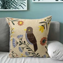 Vinayaka Fab Peach-Coloured Embroidered Square Cushion Covers-image-72