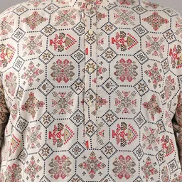 SOJANYA PLUS Size Ethnic Motifs Printed Band Collar Cotton Linen Straight Kurta image 4