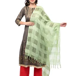 A R SILK DUPATTA HUB Checked Tasselled Border Cotton Dupatta-picture-43