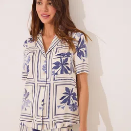 women'secret Floral Printed Lapel Collar Night suit-image-71